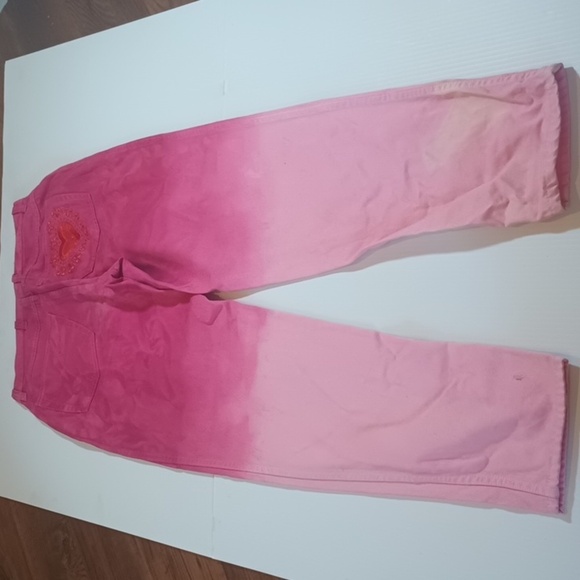 Escada Pink Ombre Tie Dye Embroidered Heart Straight Leg Jeans A23 - Picture 6 of 7